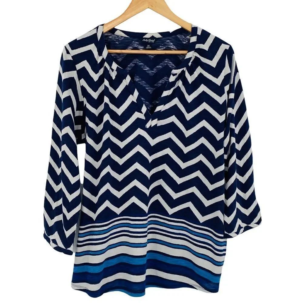 Lucky brand zigzag navy and white stripe top size 1x